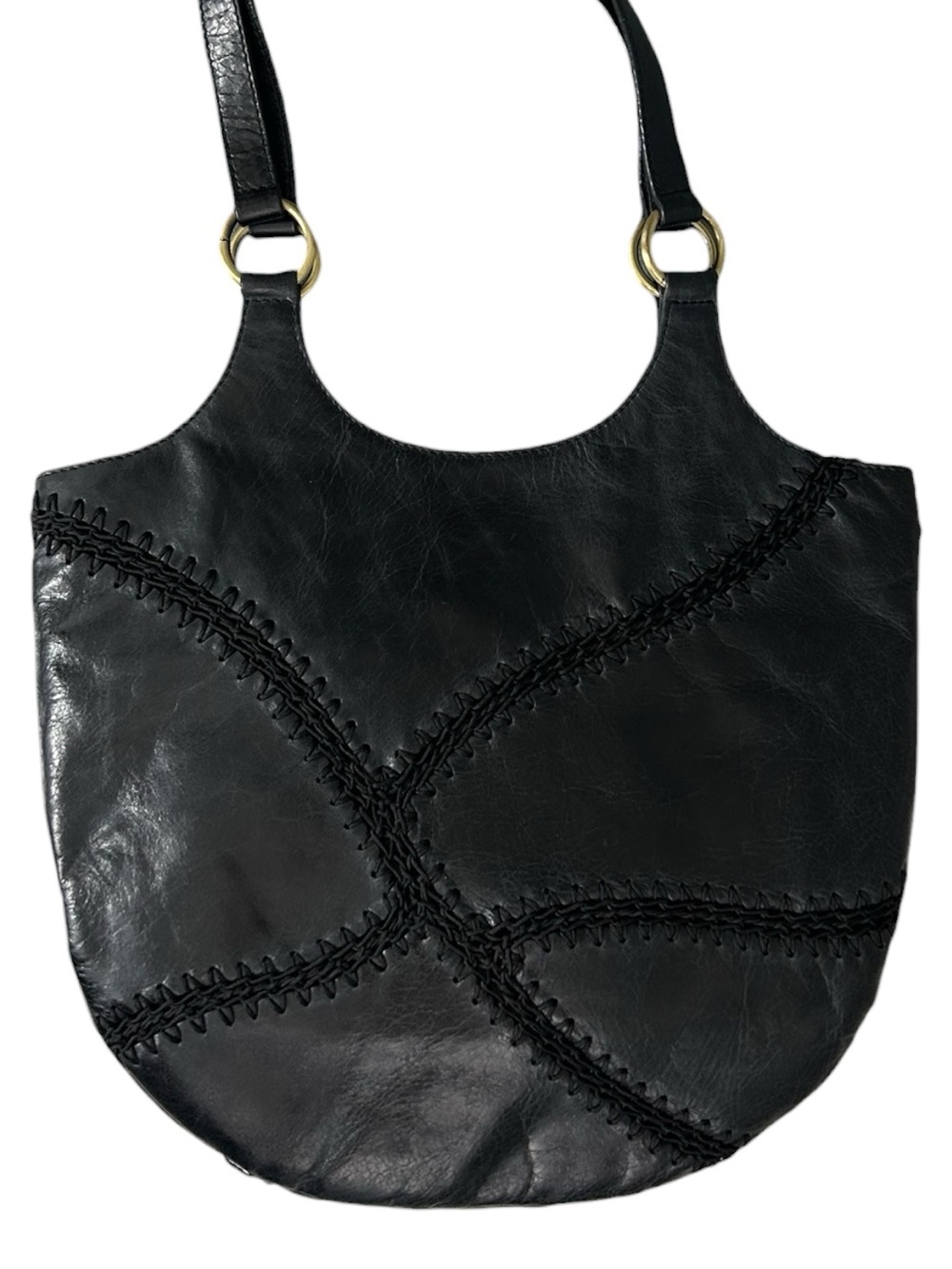 NWT G.Viaen Black Leather/Faux Leather Shoulder Bag with Decorative Stitching
